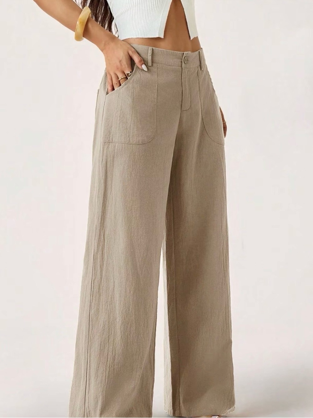 High-Rise Wide Leg Pants in Taupe